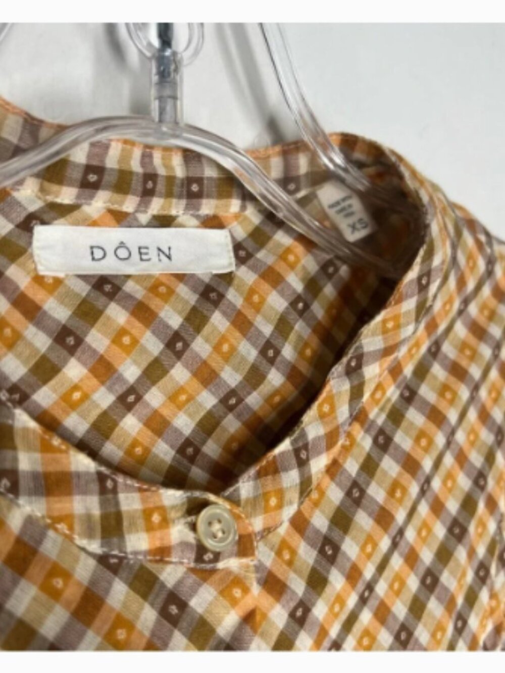 Doen Brenna Blouse in Orange Meringue Plaid Puff Sleeves Button Front Sz XS - Picture 4 of 6